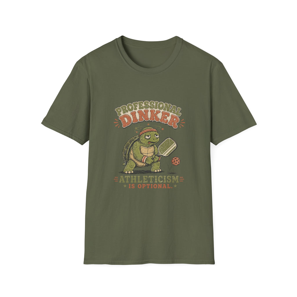 Professional Dinker  — "Athleticism Is Optional" Funny Turtle Pickleball Tee