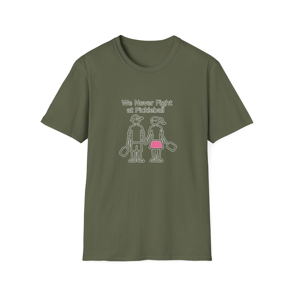 T-Shirt — "We Never Fight at Pickleball" Cute Couple Pickleball Graphic Tee