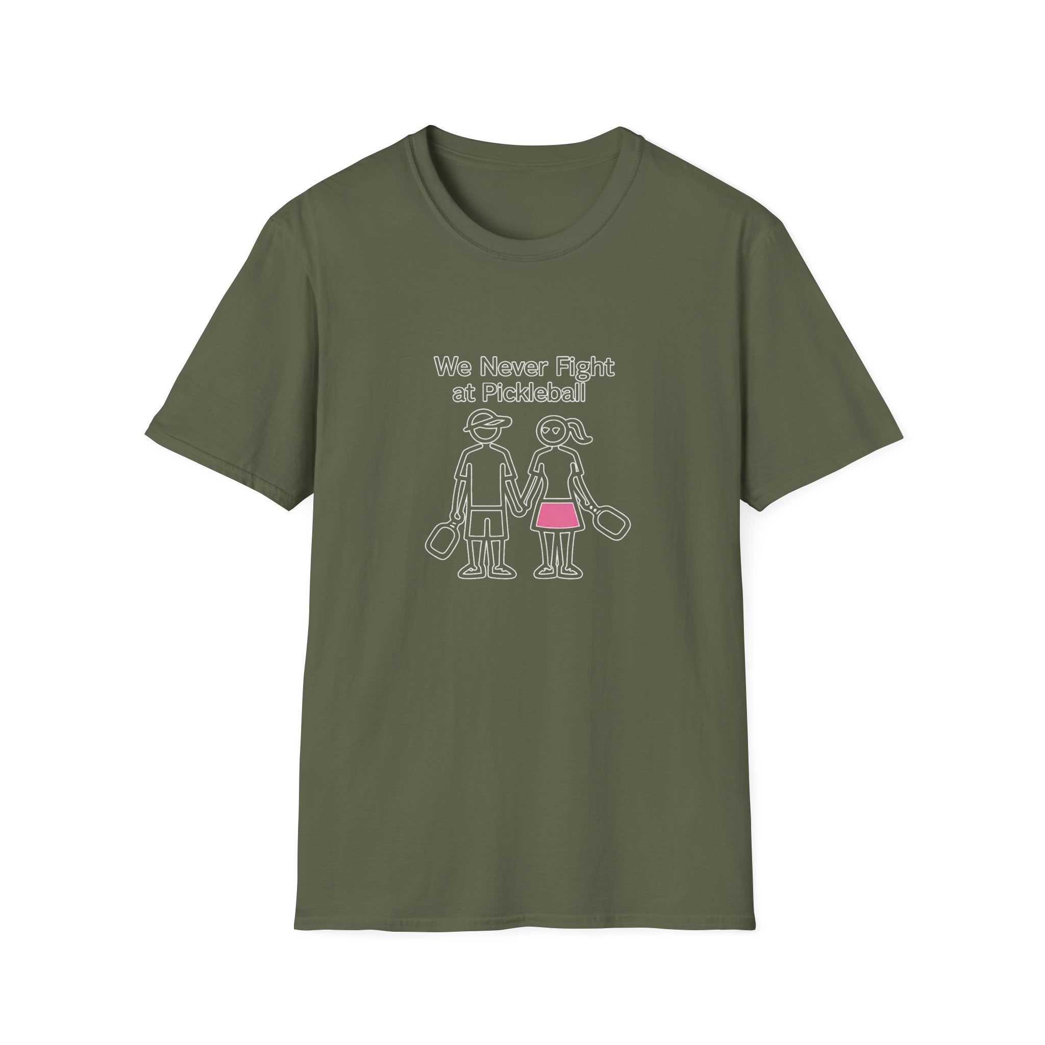 T-Shirt — "We Never Fight at Pickleball" Cute Couple Pickleball Graphic Tee